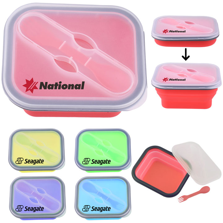 Silicone Collapsible Lunch Box With Cutlery