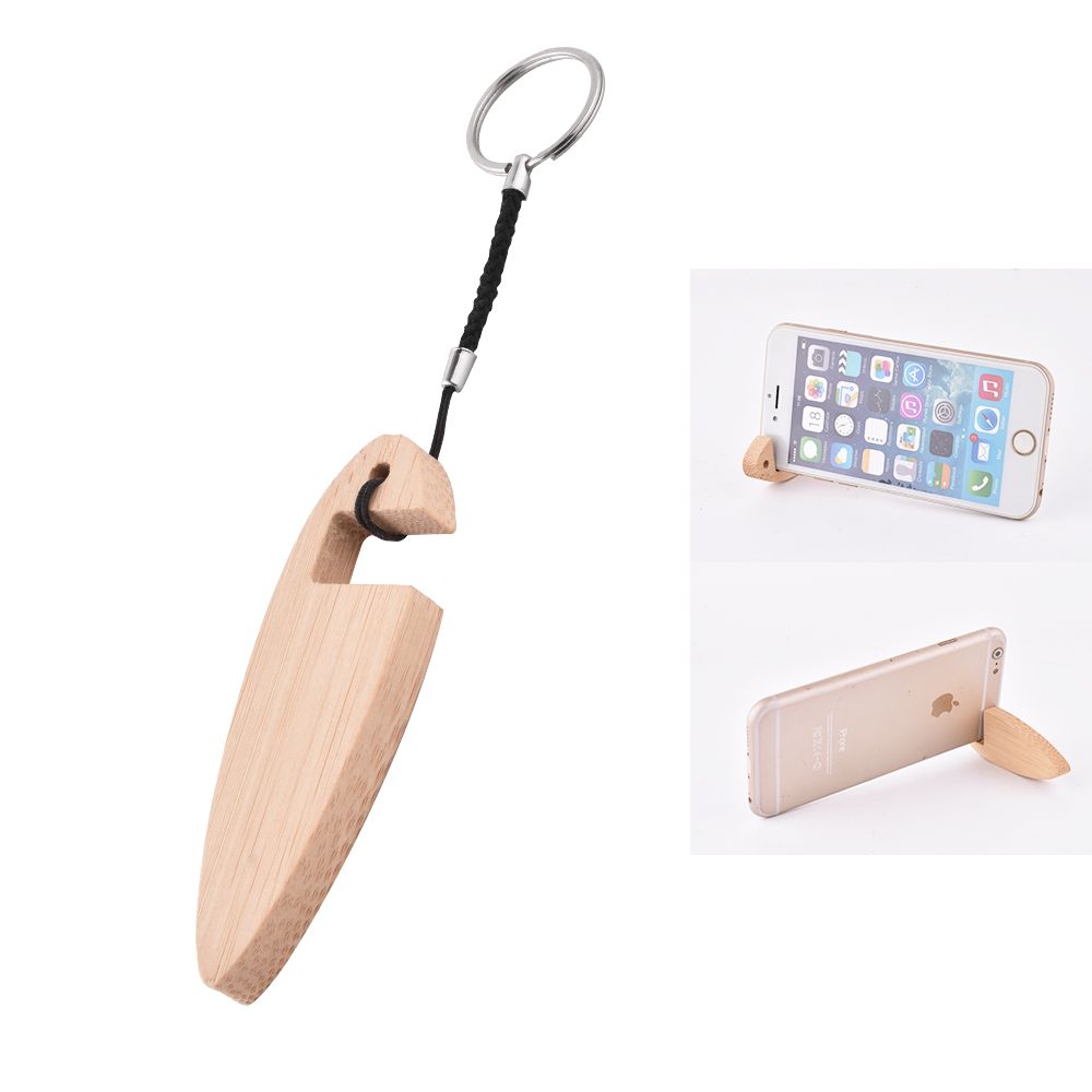 Bamboo Phone Stand With Keychain