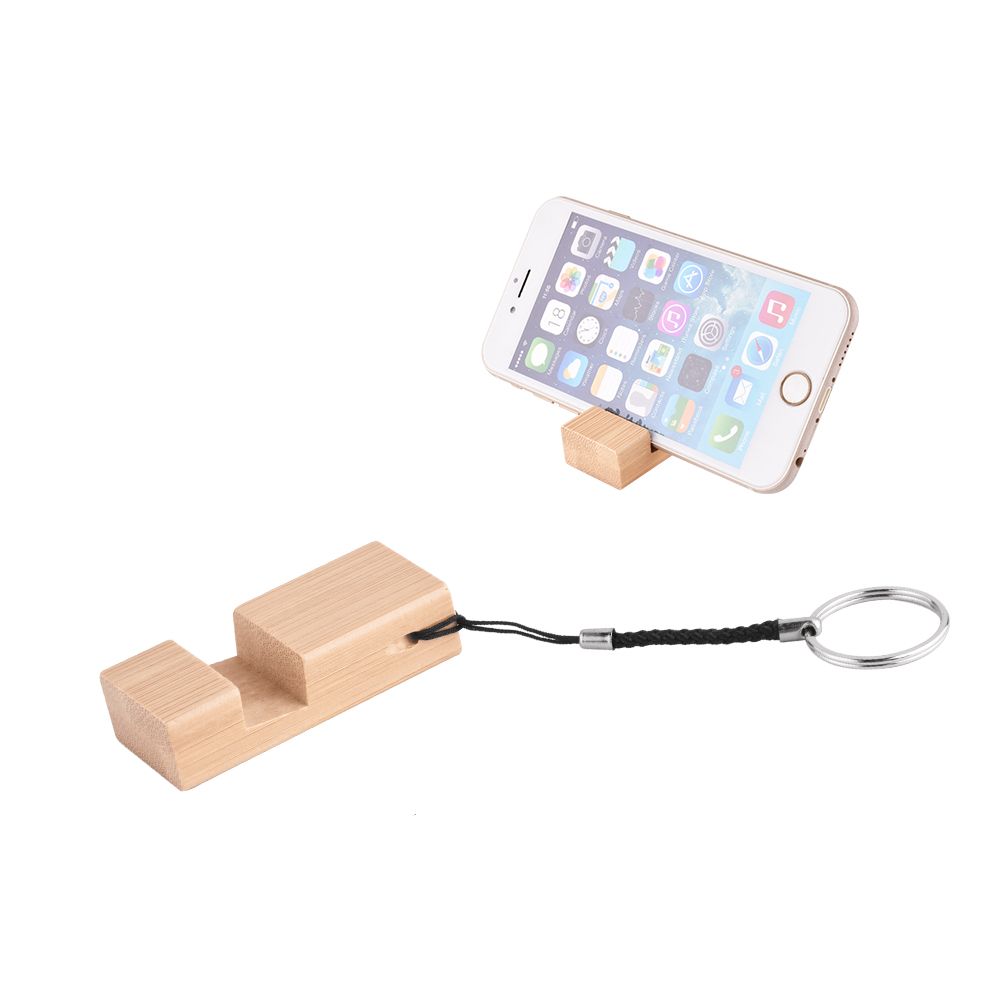 Bamboo Phone Stand With Keychain