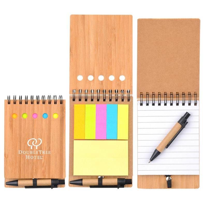 Bamboo Cover Jotter With Sticky Notes And Pen