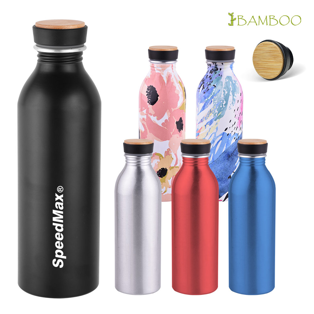 600ML Aluminum Water Bottle W/Bamboo Lid