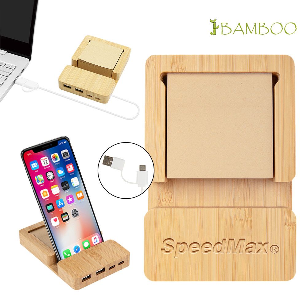 Bamboo Multi-port Hub With Phone Holder