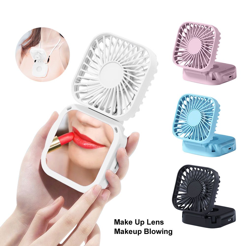 Rechargeable Neck Fan With Makeup Lens