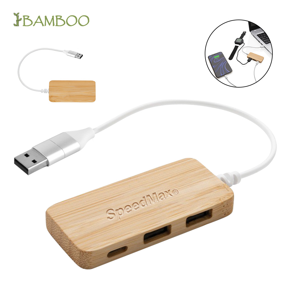 3-Port Bamboo Traveler USB Hub 