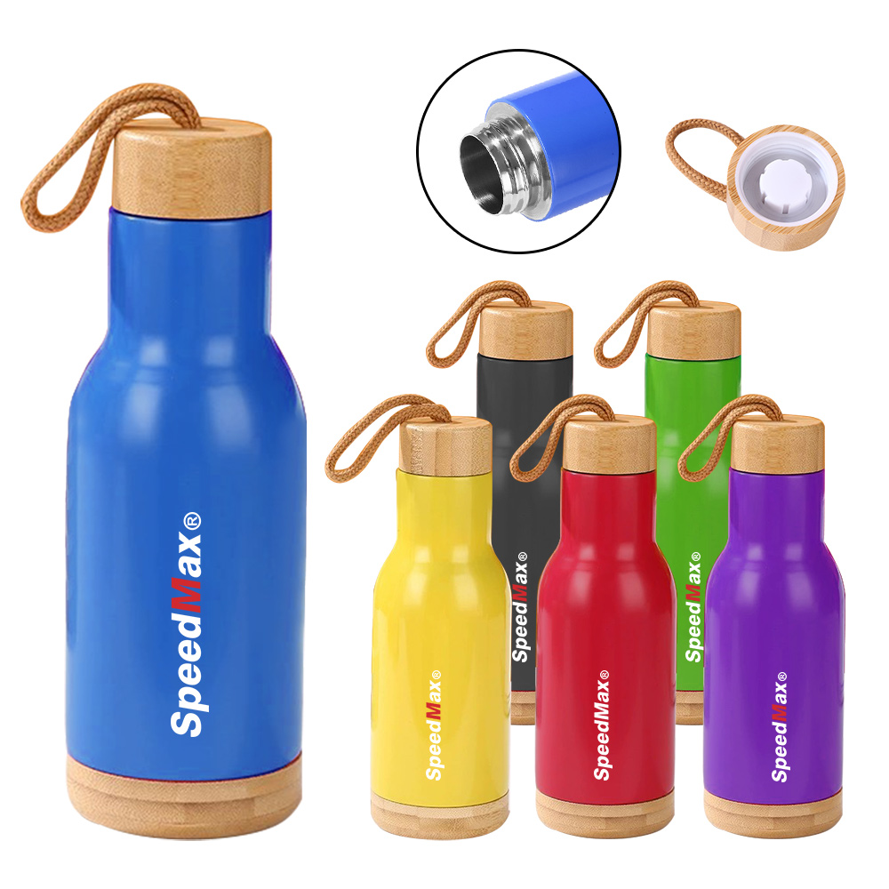 450ML Stainless Steel Insulated Water Bottle W/Bamboo Lid & Base
