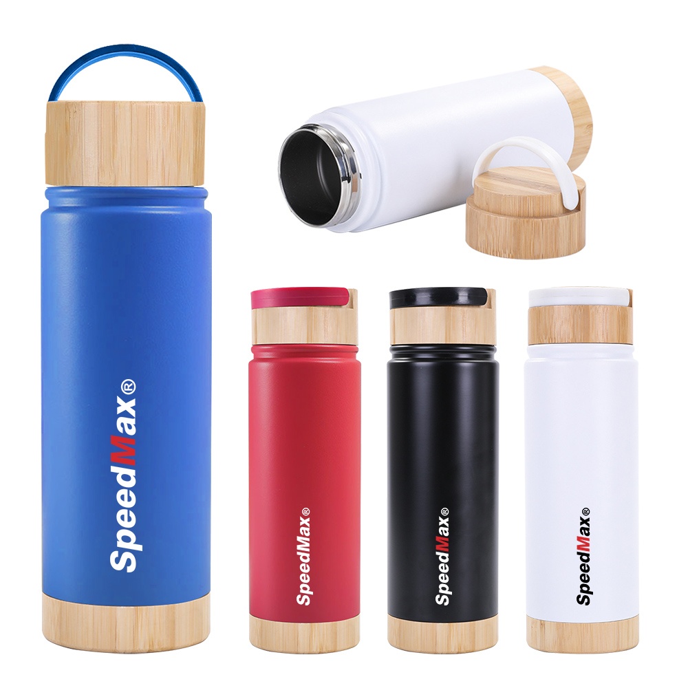 550ML Stainless Steel Insulated Water Bottle W/Bamboo Lid & Base
