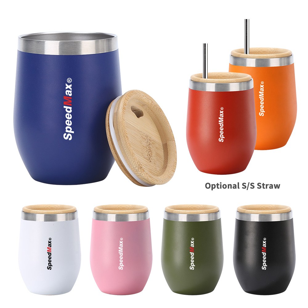 12 oz Stainless Steel Insulated Cup W/Bamboo Lid