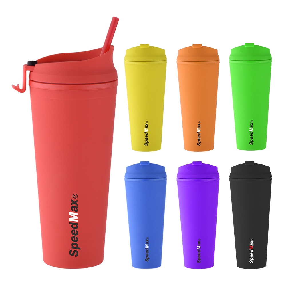 700ML Rubberized Double Wall Plastic Tumbler With Straw
