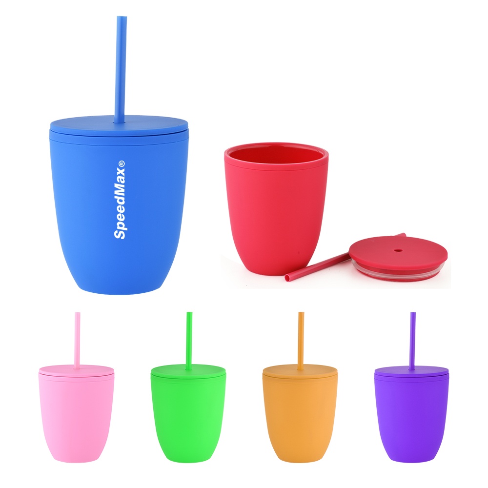 450ML Rubberized Double Wall Plastic Tumbler With Straw