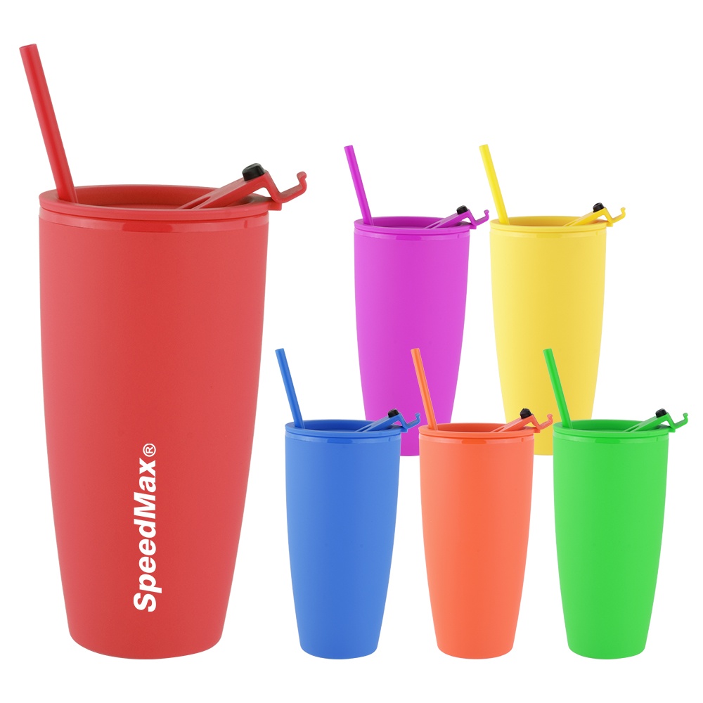 800ML Rubberized Double Wall Plastic Tumbler With Straw