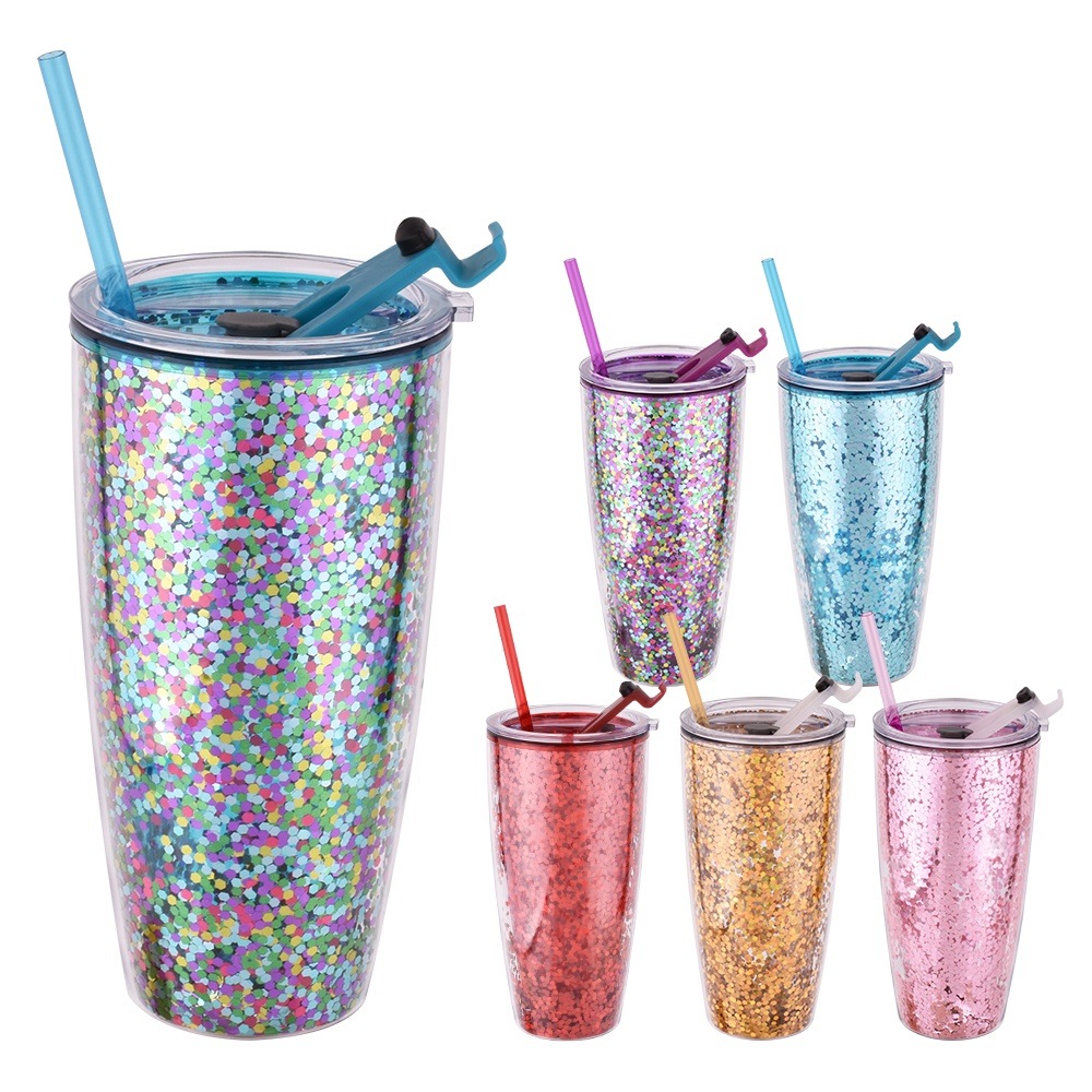 800ML Double Wall Plastic Tumbler With Glitter Insert