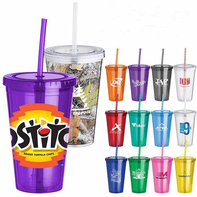 16 oz. Double Wall Acrylic Tumbler With Straw