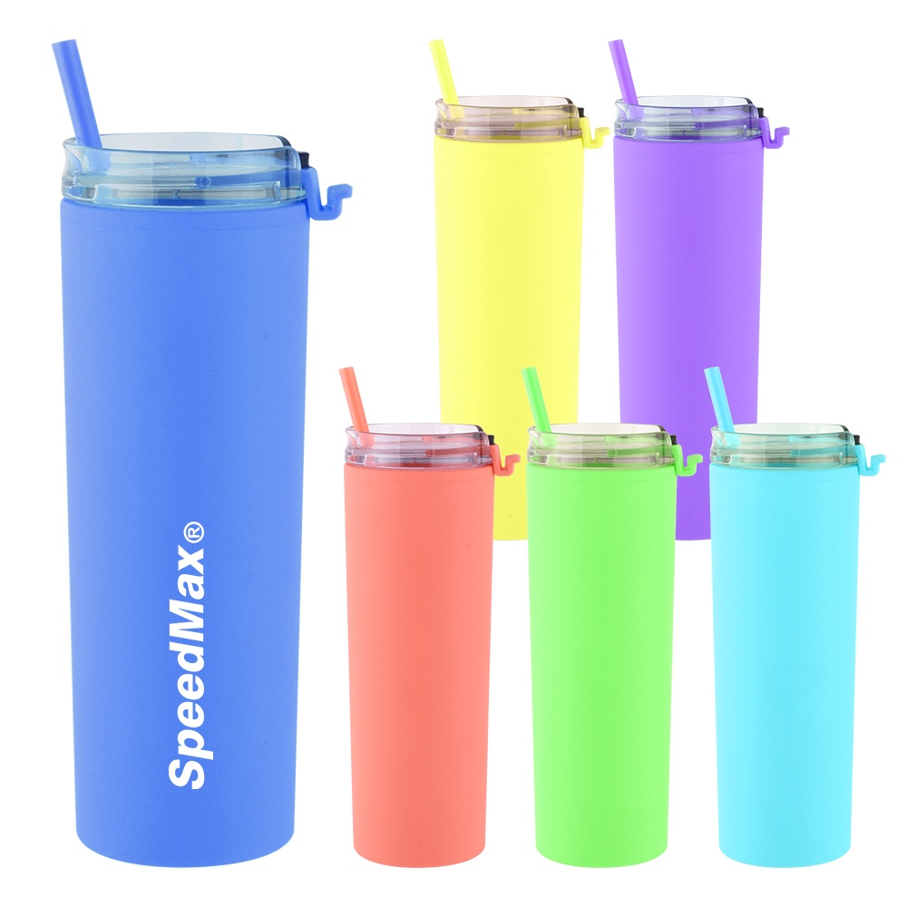 24oz.Rubberized Double Wall Acrylic Tumbler With Straw