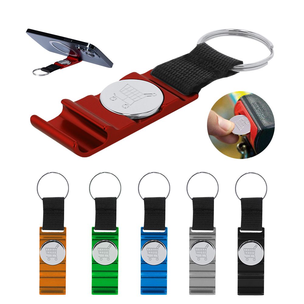 Aluminum Bottle Opener Keychain W/Shopping Cart Token